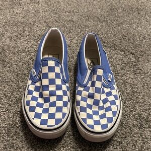 Vans  Blue and White Checkered Slip-On Sneakers